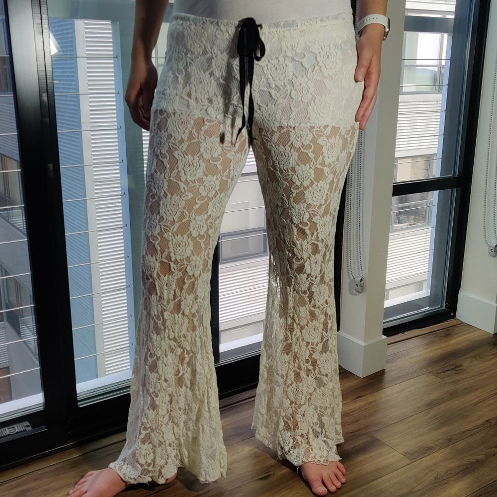 Free People White Lace Bell Bottom Pants